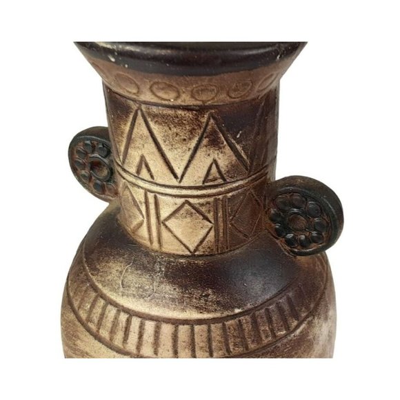 Aztec Tribal Inca Ceramic Pottery Vase Double Handled Rustic Vintage 8" - Picture 11 of 13